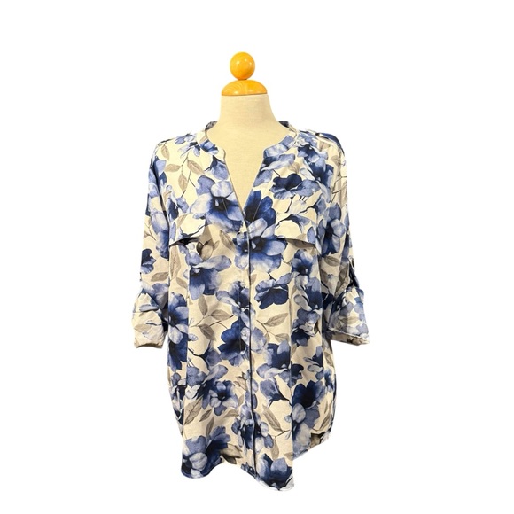 Calvin Klein Tops - Calvin Klein Blue and White Floral Blouse